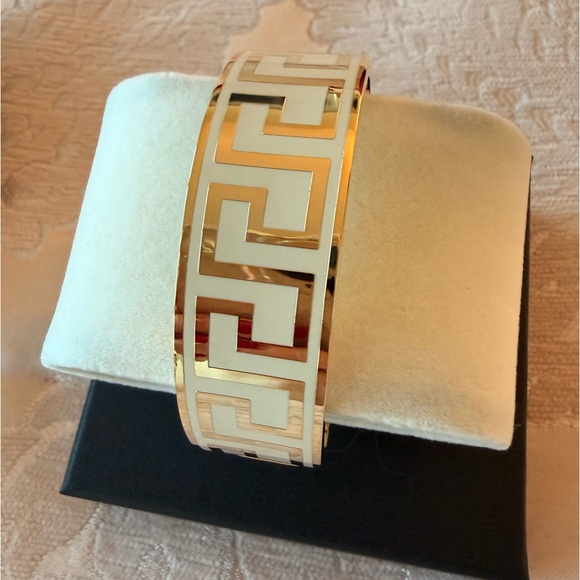 Gold and Cream Hand painted Geometric Bracelet